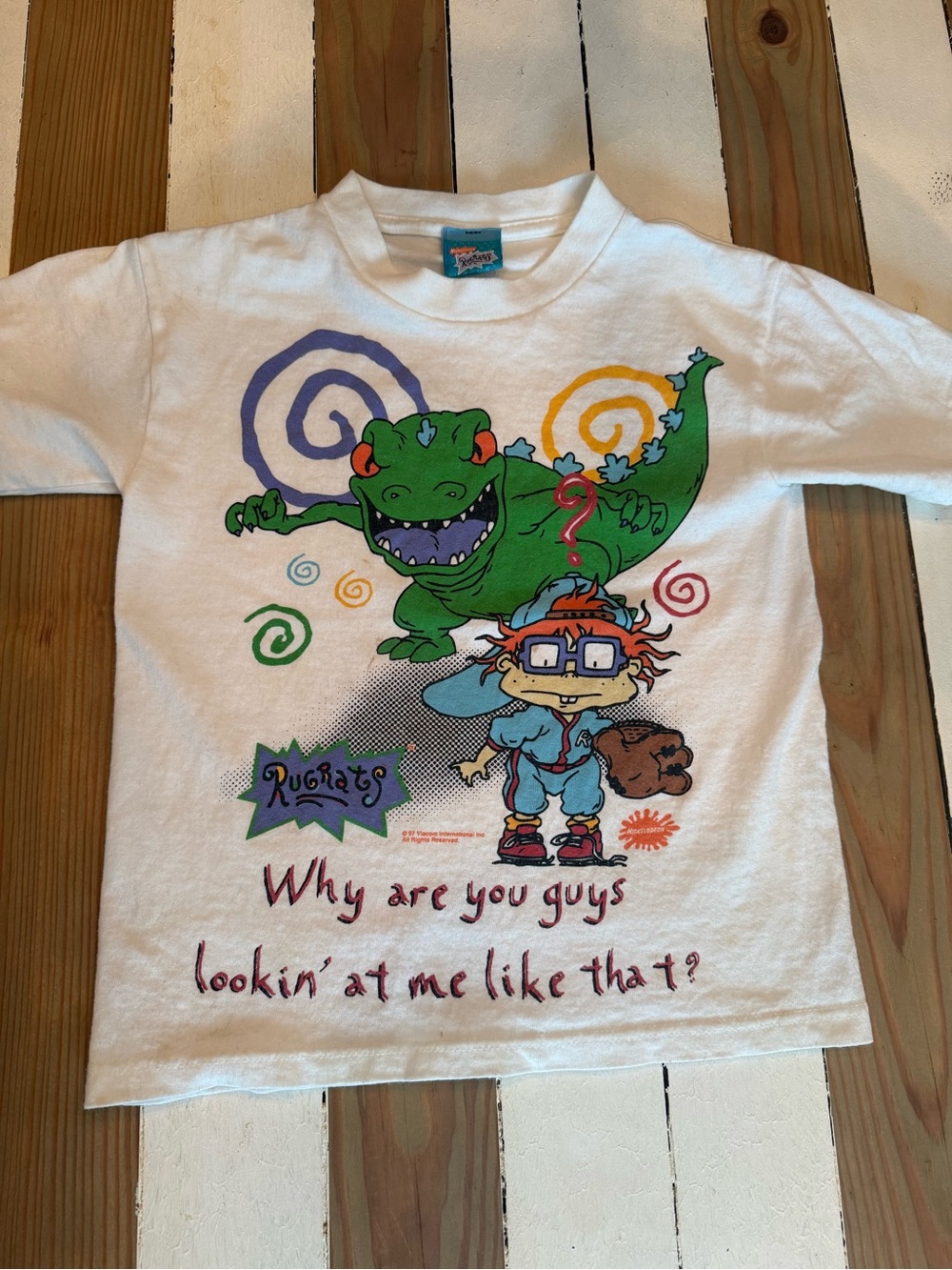 Vintage Viacom Rugrats White Graphic Tee with Reptar & Chuckie